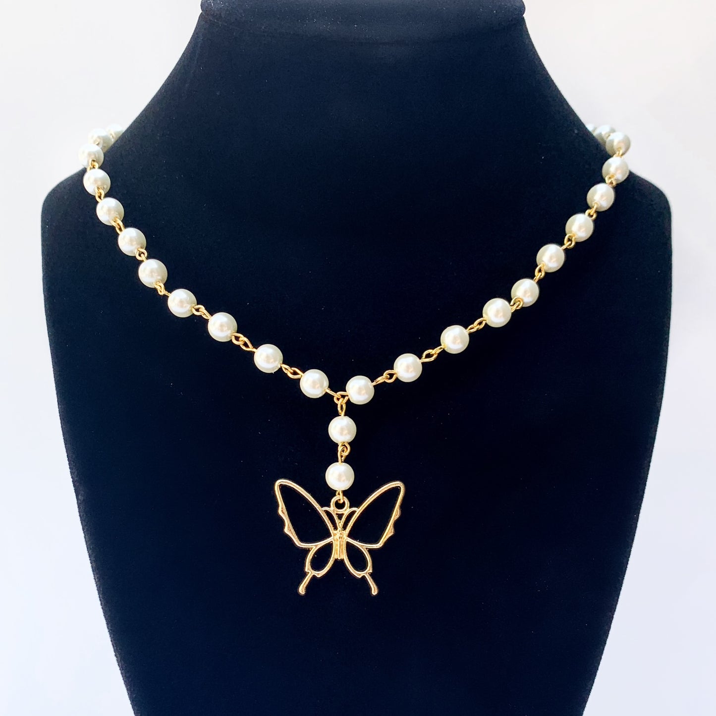 Pearl Beaded Butterfly Necklace